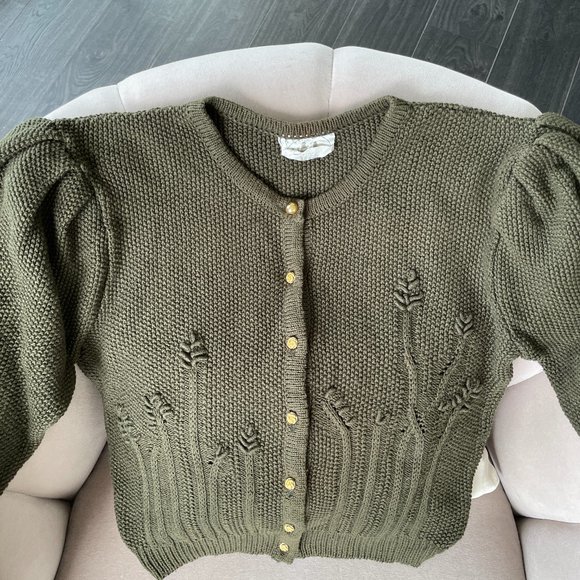 Sweaters - Vintage Austrian Handmade Army Green Wool Blend Cardigan